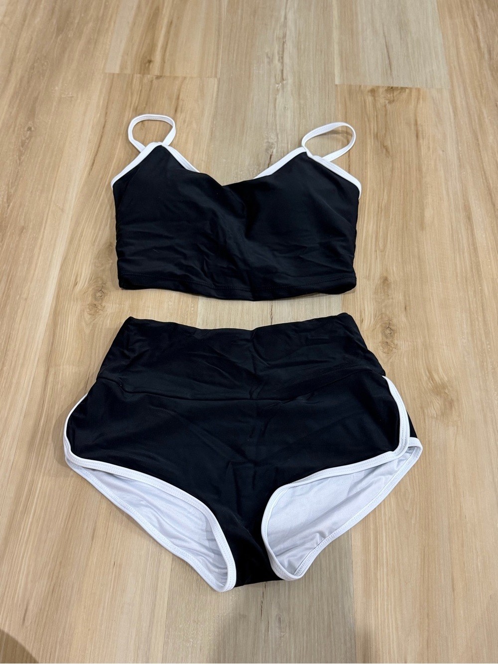 Black Two-Piece Swim Set with White Trim